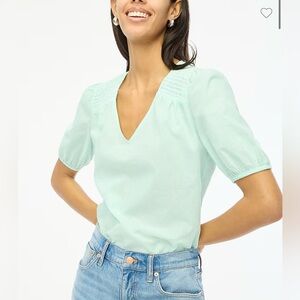 J. Crew Women’s Cotton V-Neck Top Light Green White Size XS